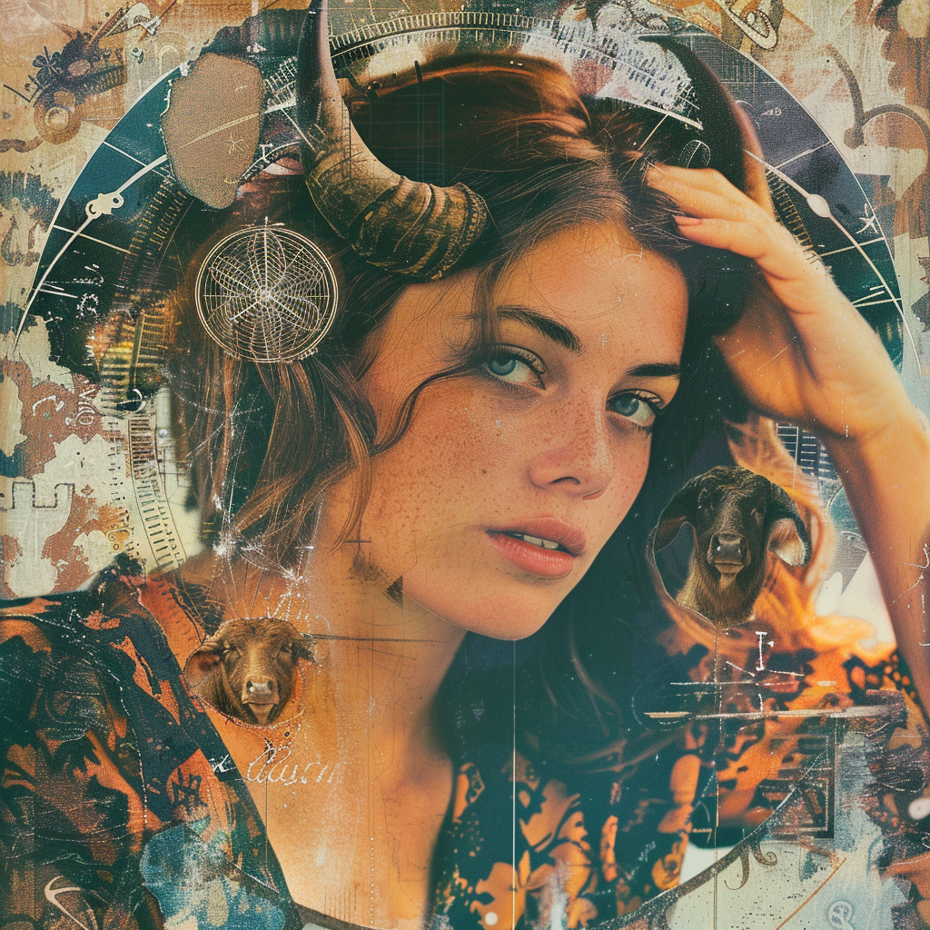 Collage showing various subtle gestures of a woman, integrated with Taurus zodiac symbols