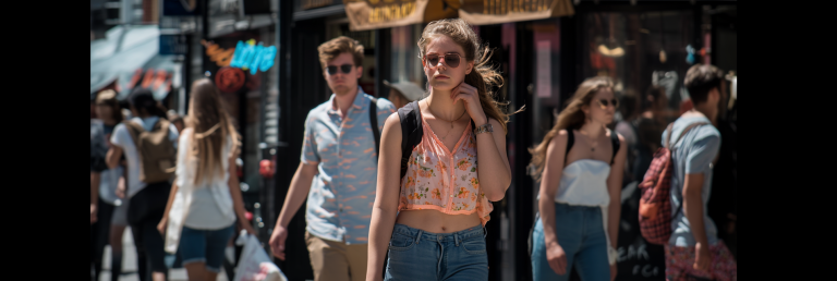 Attractive woman walking confidently