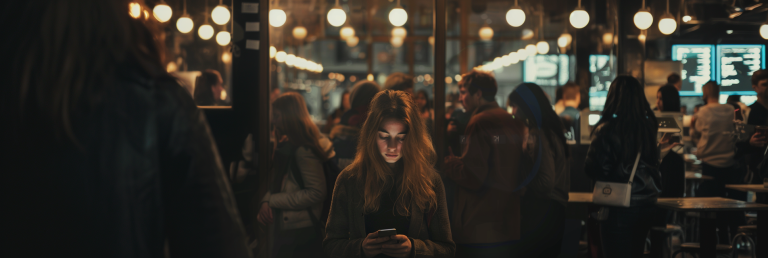 young person standing alone in a contemporary setting