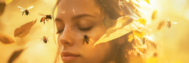 Ethereal portrait of a woman surrounded by honey