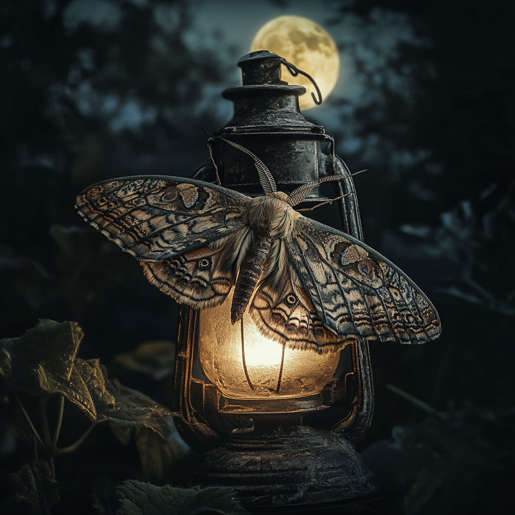 Large moth with intricate wing patterns resting