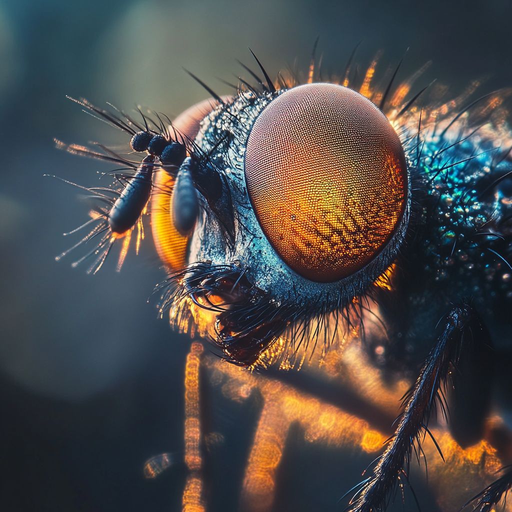 Macro shot of flys compound eyes reflecting mult