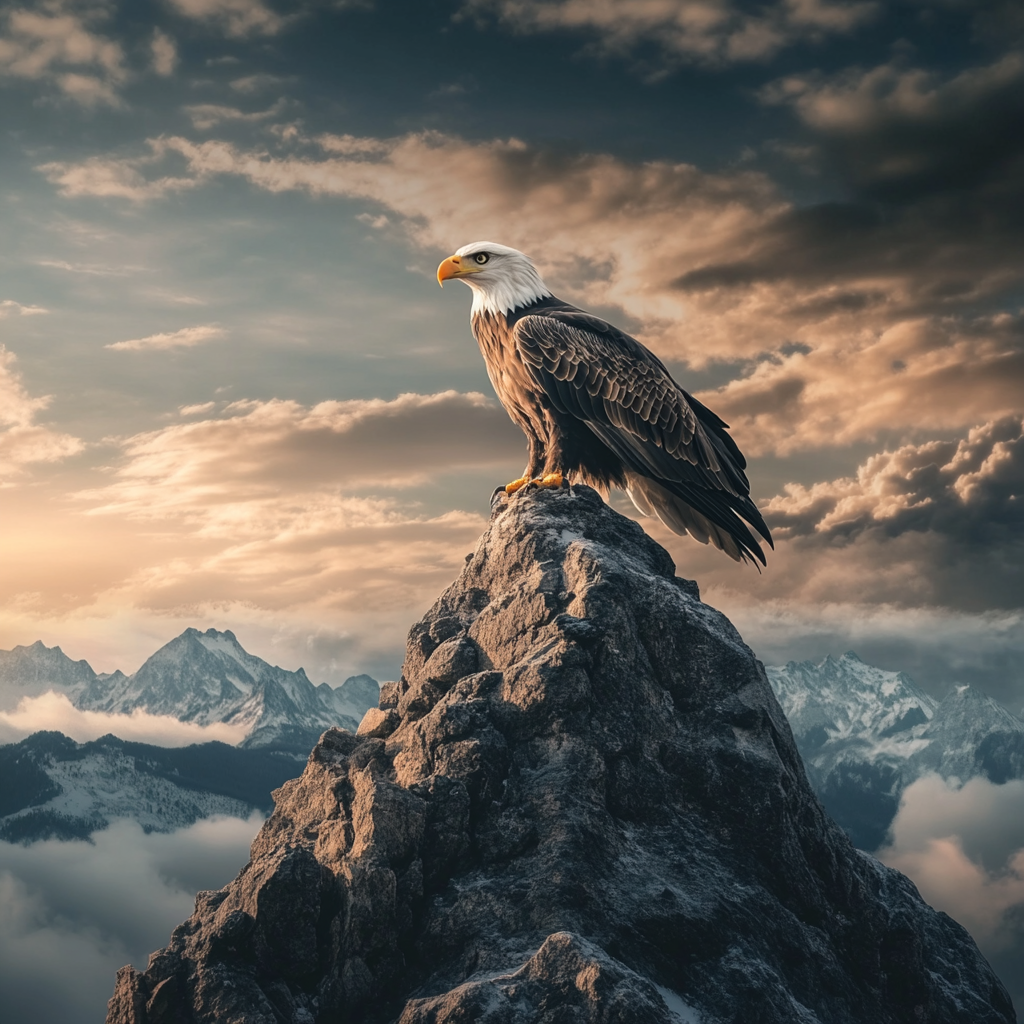 Majestic eagle perched on mountain peak wings