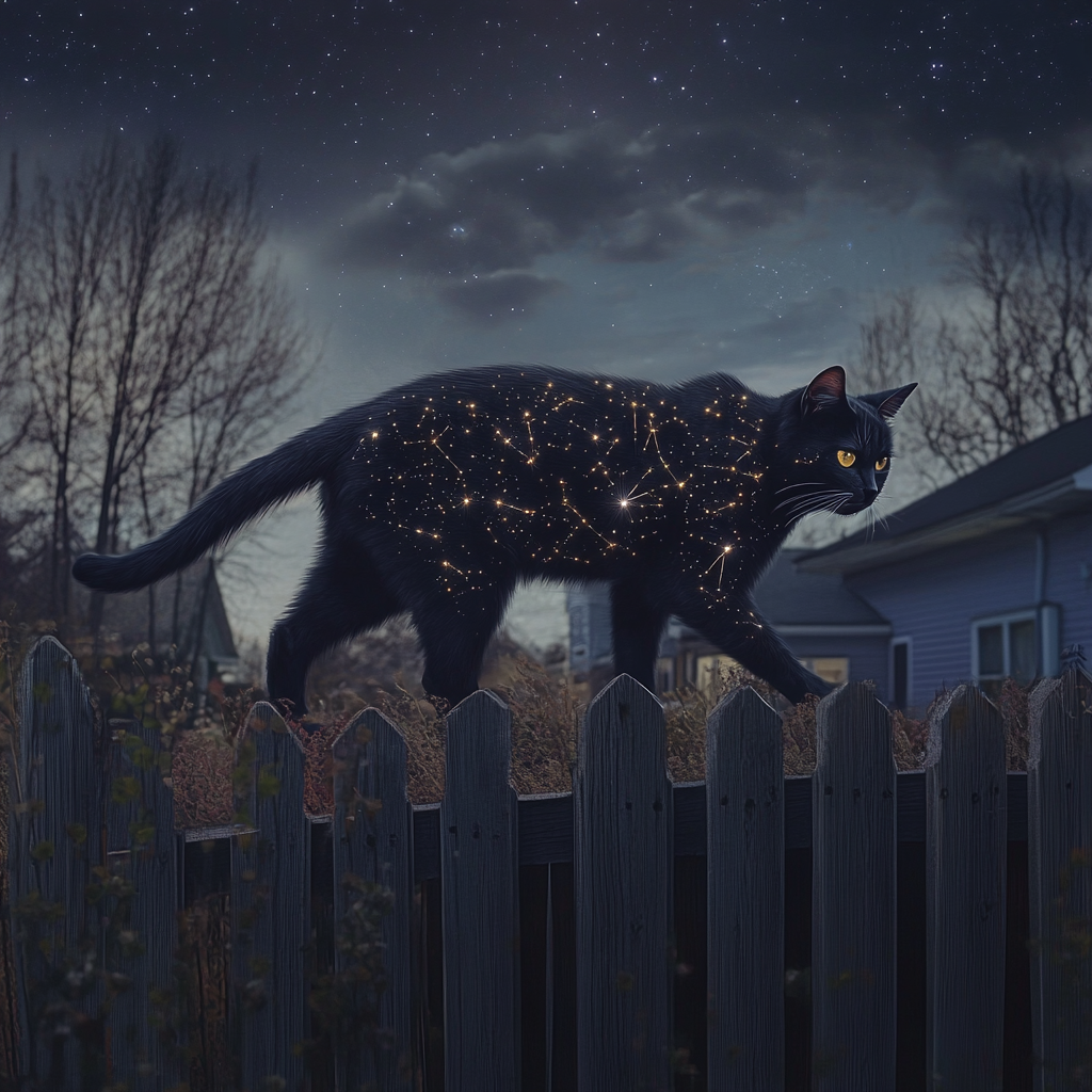 Mysterious cat with constellation patterns