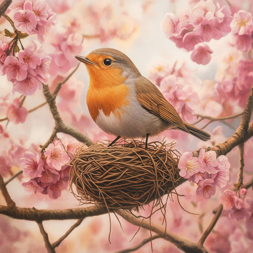 Robin building nest weaving strands of fate