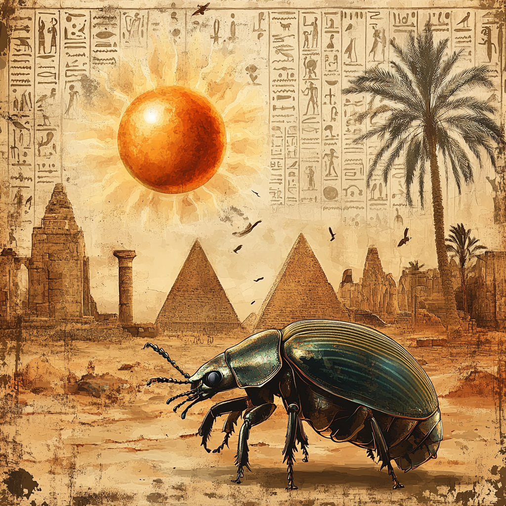 Scarab beetle rolling sun across sky leaving