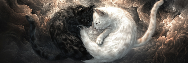 cat meaning": "Yin-yang symbol morphing into intertwined black and white cats