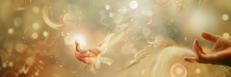 dreamscape with a glowing ethereal chicken as the focal point